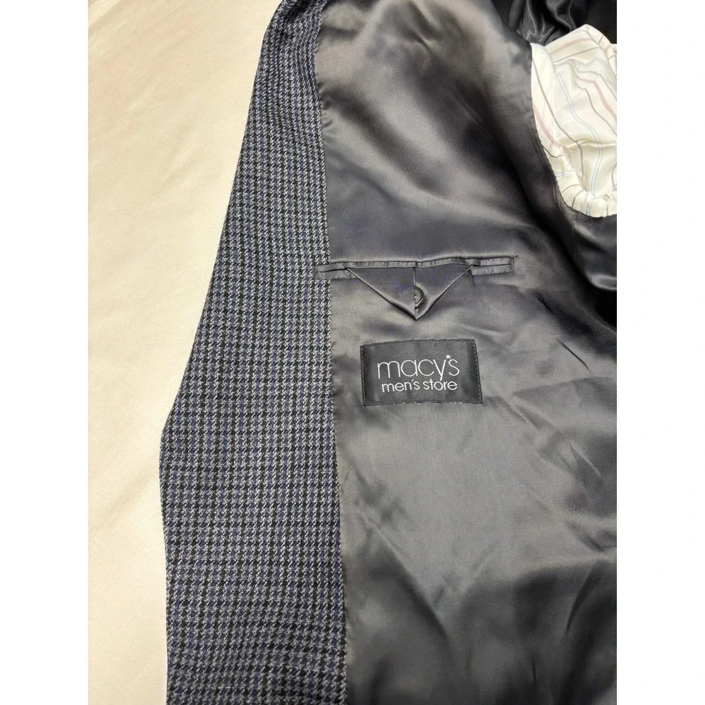 Lauren Ralph Lauren Mens 48R 100% Wool Houndstooth Sport Coat Blazer Blue Grey